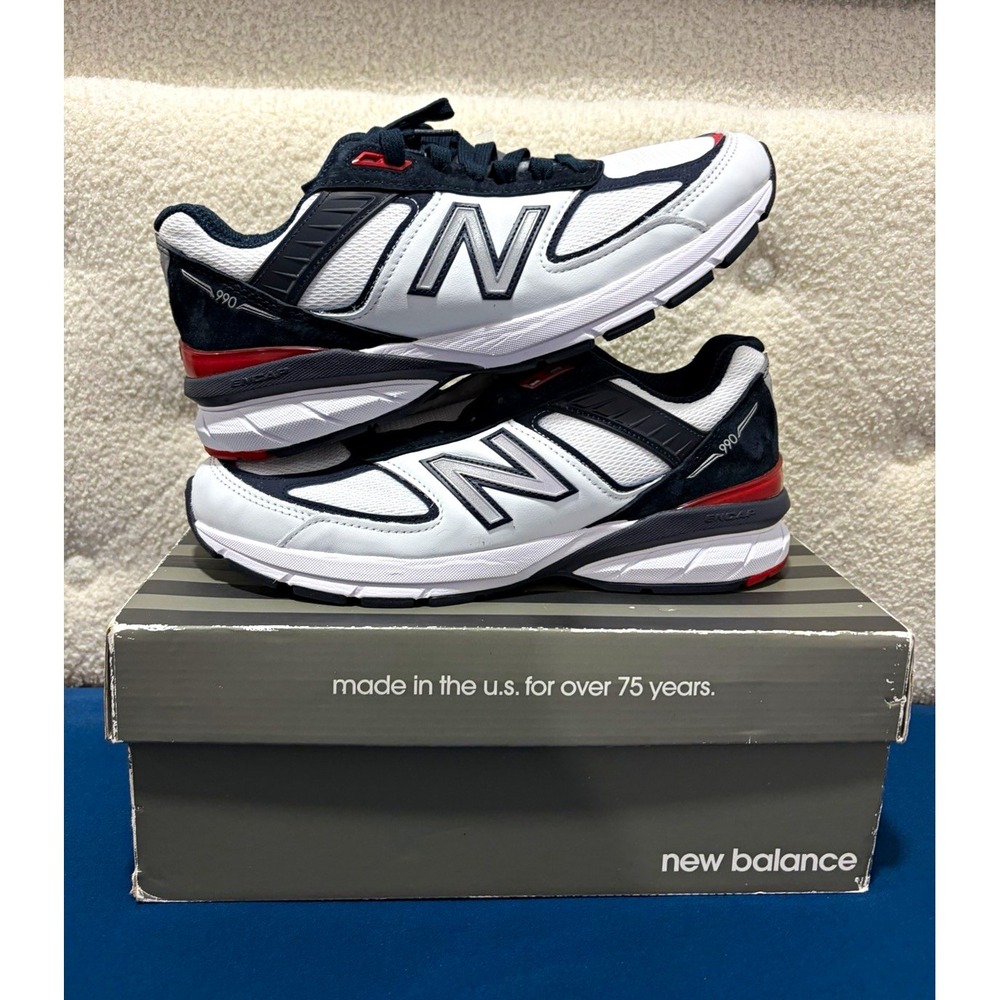 New Balance 990v5 Made in USA White Carbon Red M990NL5 Mens 9 Sneaker